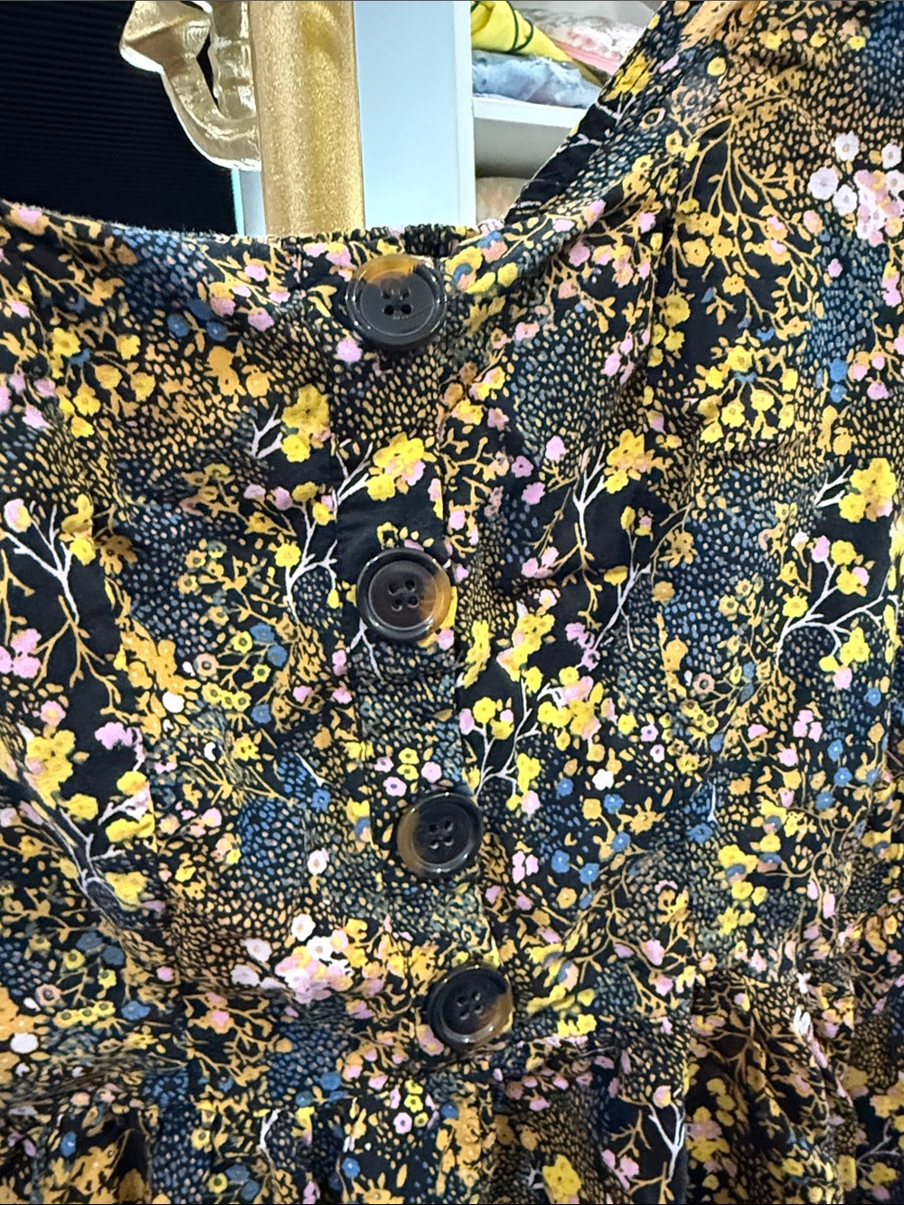Urban Outfitters Black Floral Square-Neck Romper smocked extra small long sleeve - Picture 5 of 6